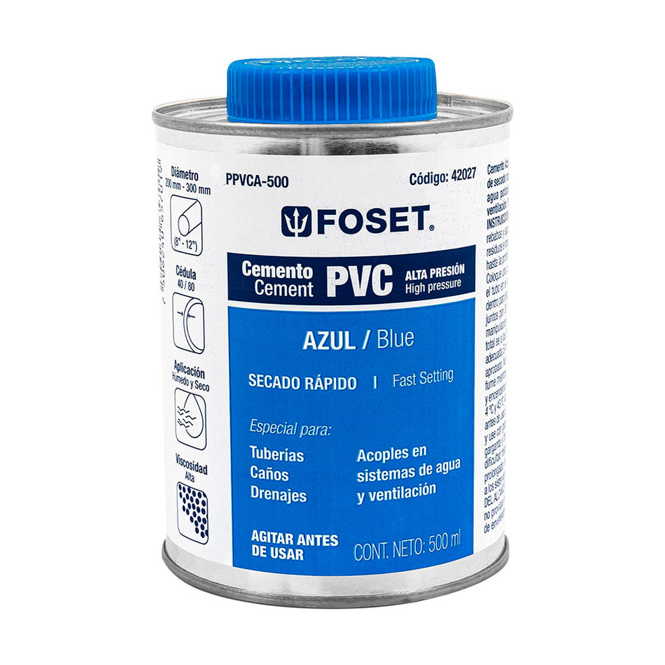 Cemento azul para PVC en bote de 500 ml,