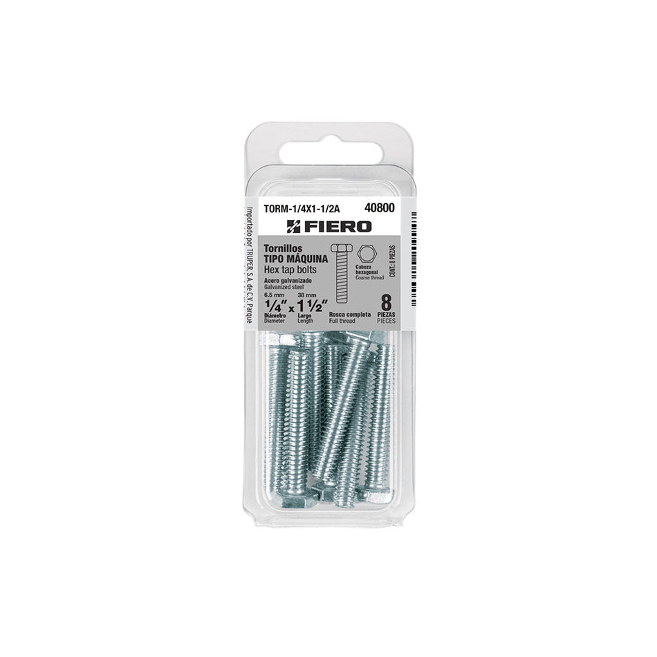 Blíster con 8 tornillos 1/4' x 1-1/2' ti