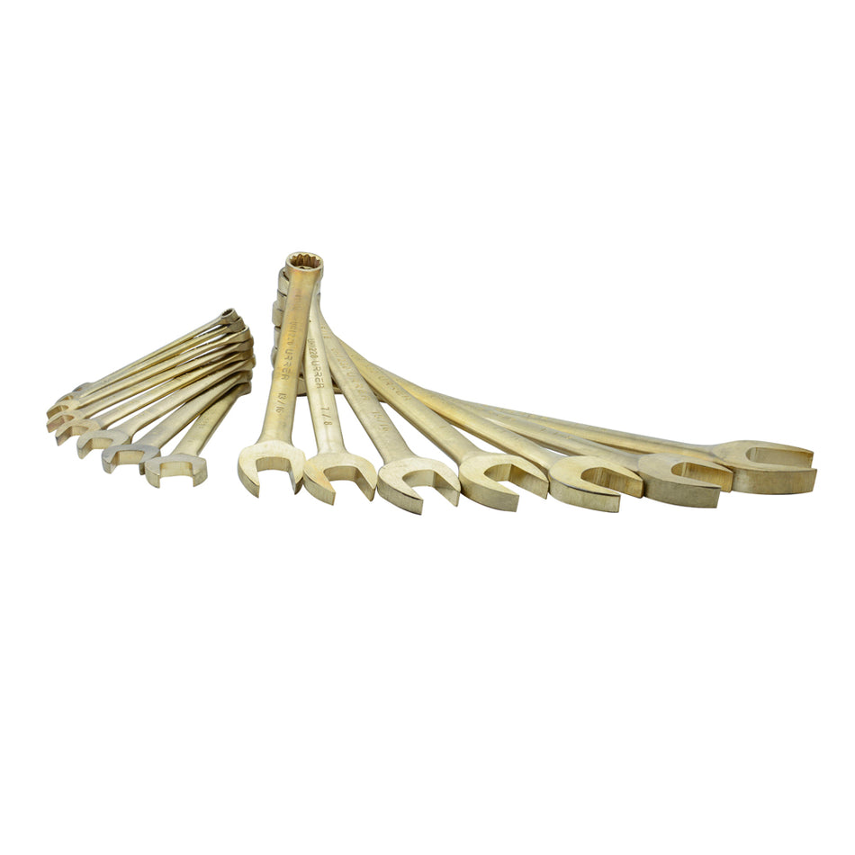 Juego de llaves combinadas de bronce-aluminio antichispa en pulgadas, 12 puntas, 15 piezas Urrea UH1200F