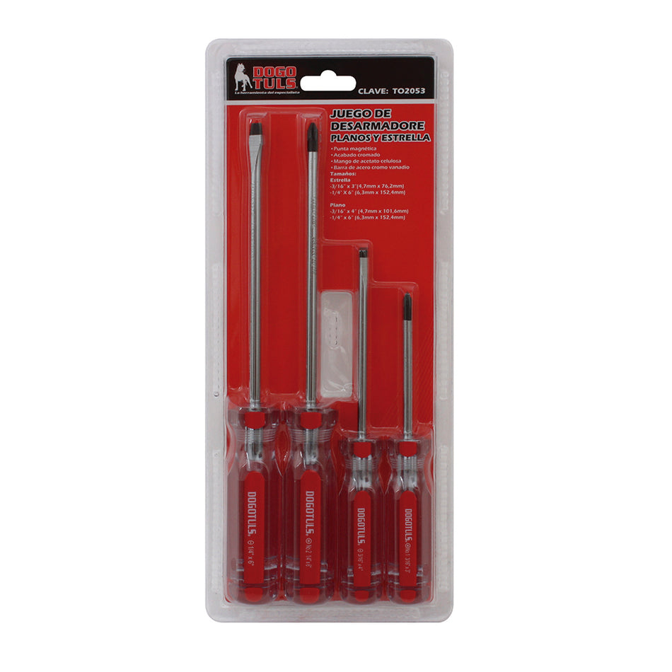JUEGO DESARMADOR ACETATO ROJO 4PZ DOGOTULS TO2053