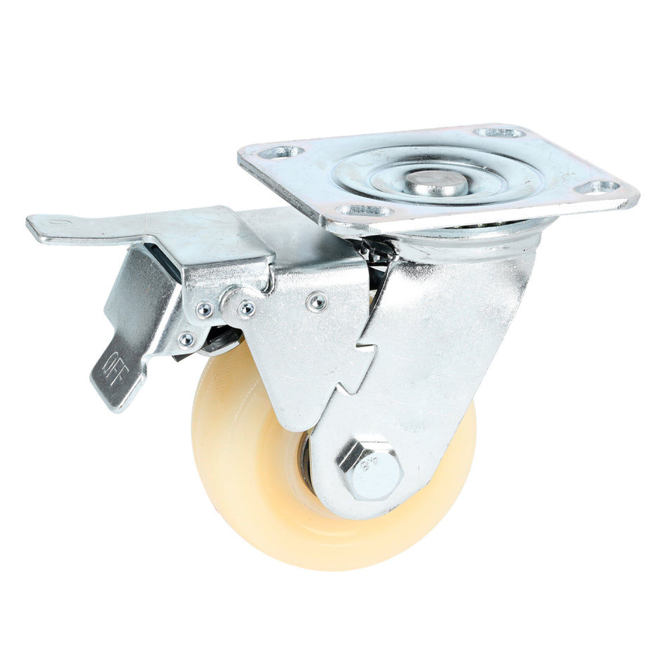 Rodaja de polipropileno blanca giratoria con freno 4" Surtek RN10B