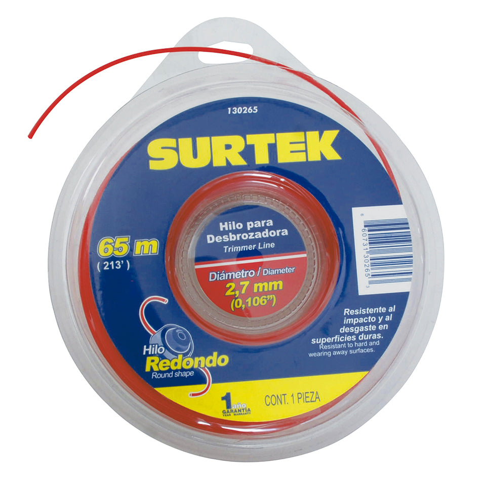 Nailon redondo para desbrozadora doble blíster, 2.7 mm x 65 m Surtek 130265