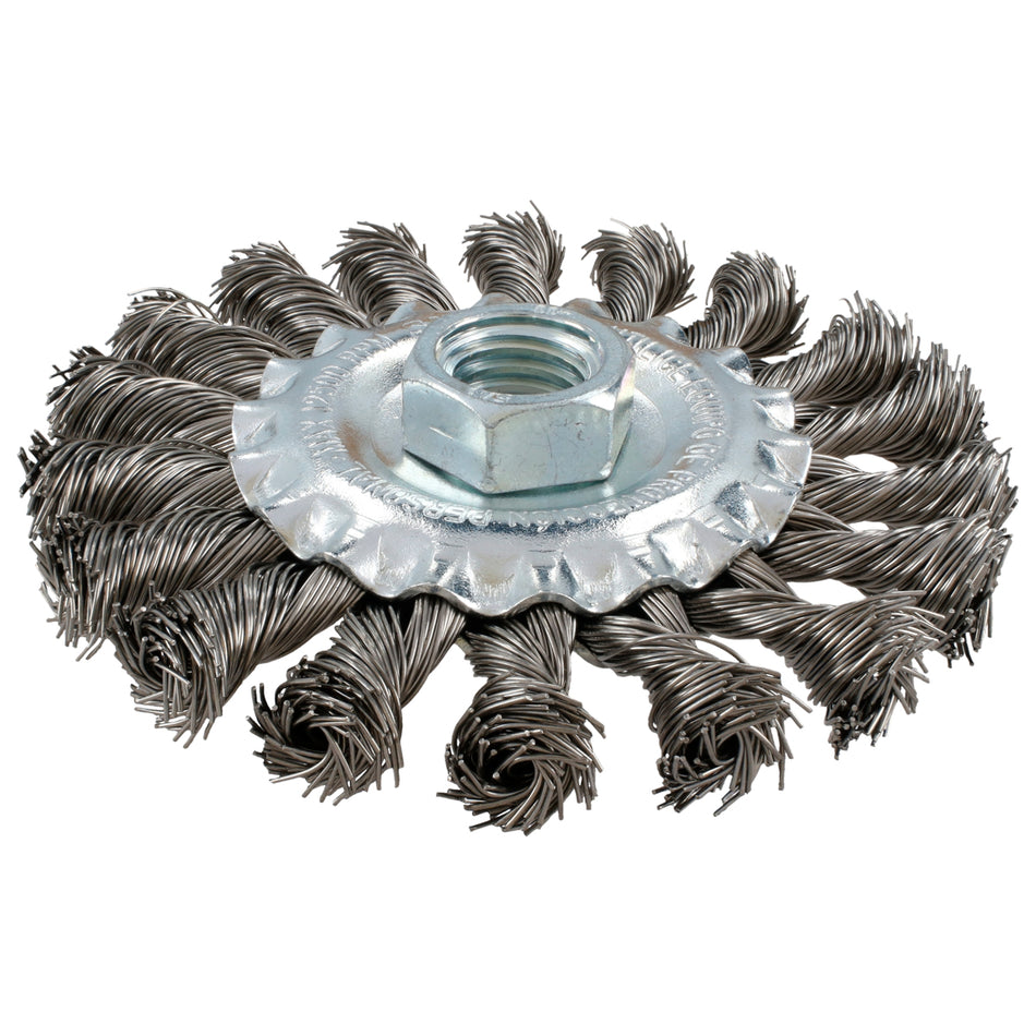 Carda circular ondulada alambre grueso acero inoxidable 4" x 0.30 mm con rosca M14 Surtek C624