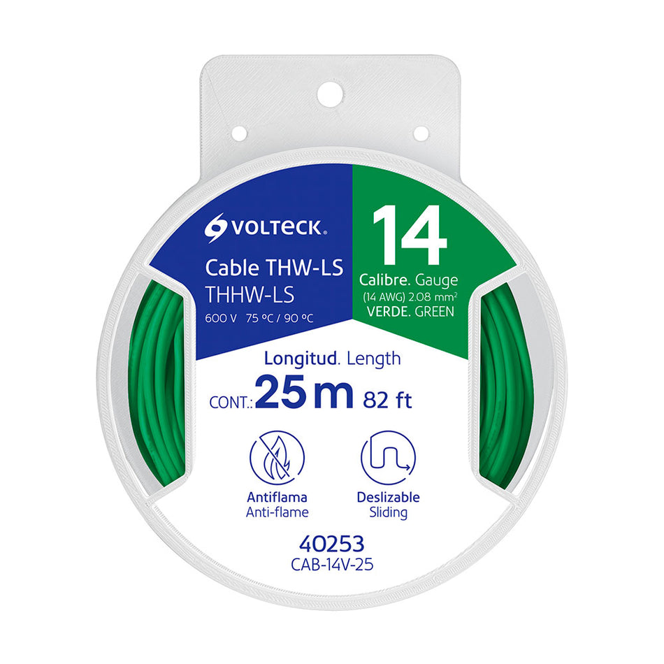 Carrete con 25 m de cable THHW-LS 14 AWG