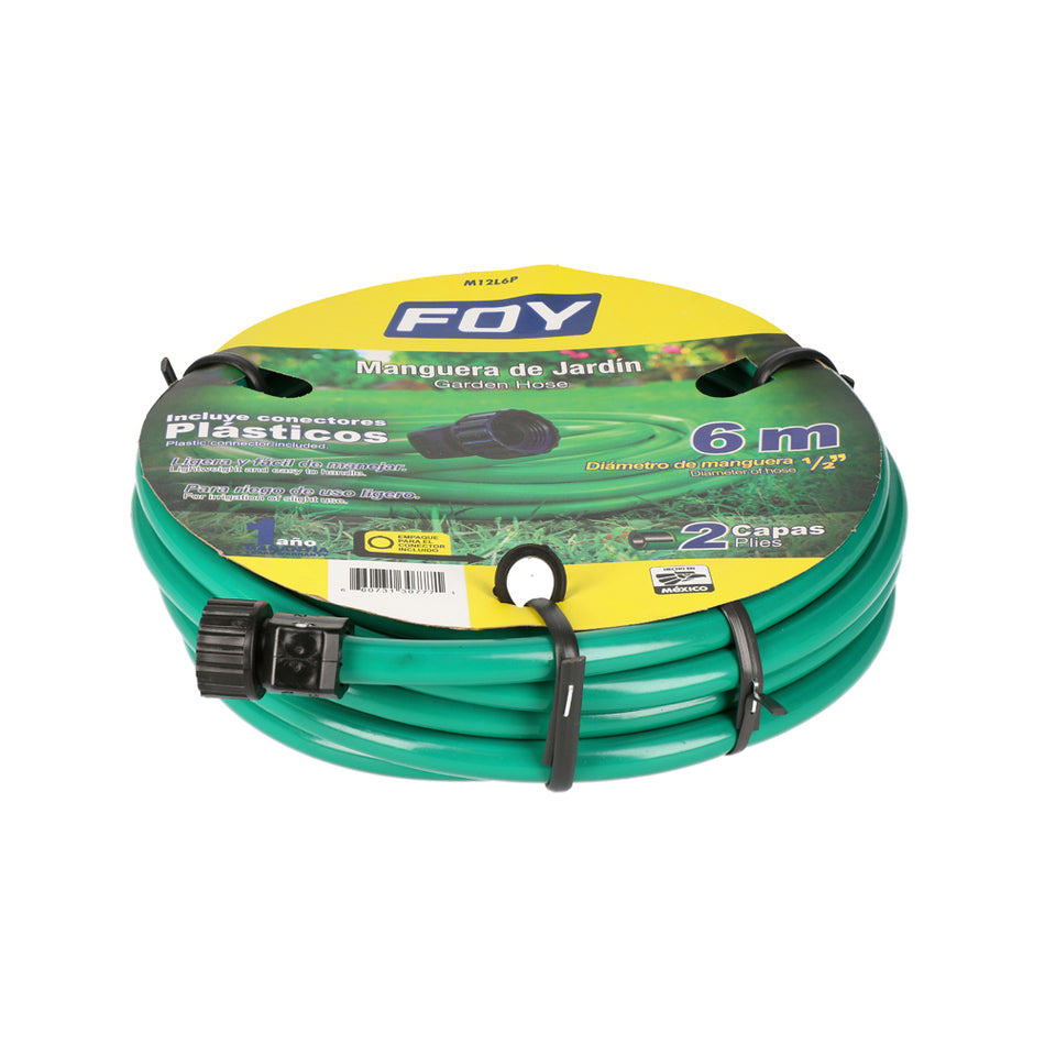Manguera para jardín lisa con conector plástico 2 capas 1/2", 6 m Foy M12L6P