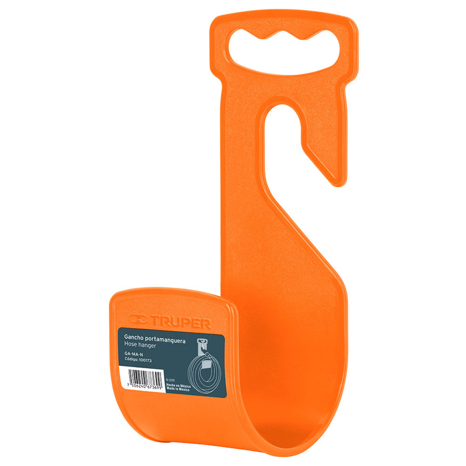 Gancho plástico naranja para manguera de
