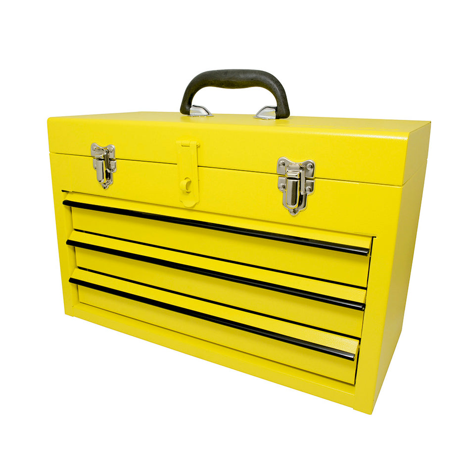 Caja portaherramientas metálica color amarillo con 3 gavetas 11" x 18" x 9" Surtek 125111