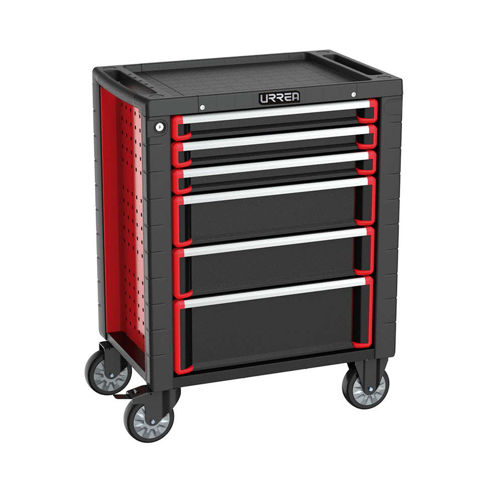 Gabinete móvil 6 gavetas color rojo y negro serie HD 28" Urrea HD28M6
