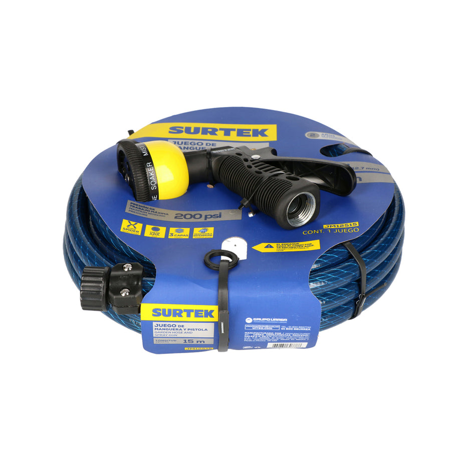 Manguera para jardín spider con pistola para riego 1/2", 15 m Surtek JM12S15