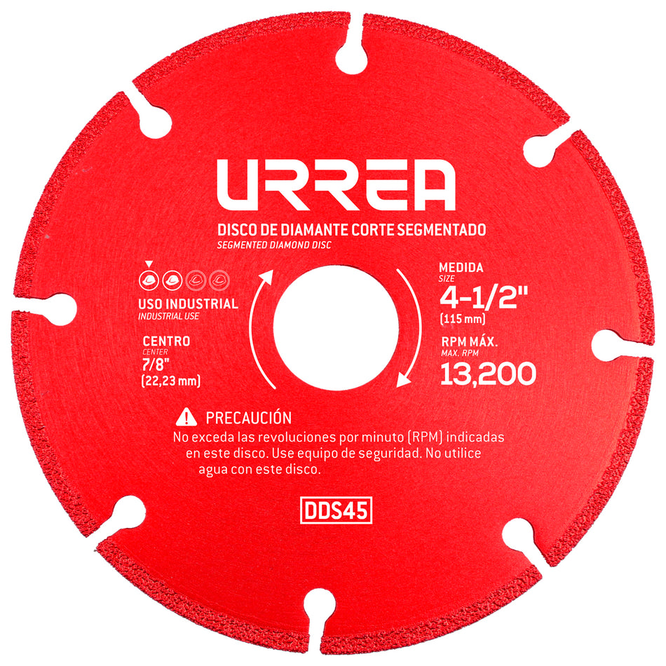 Disco de diamante segmentado, 4-1/2" Urrea DDS45