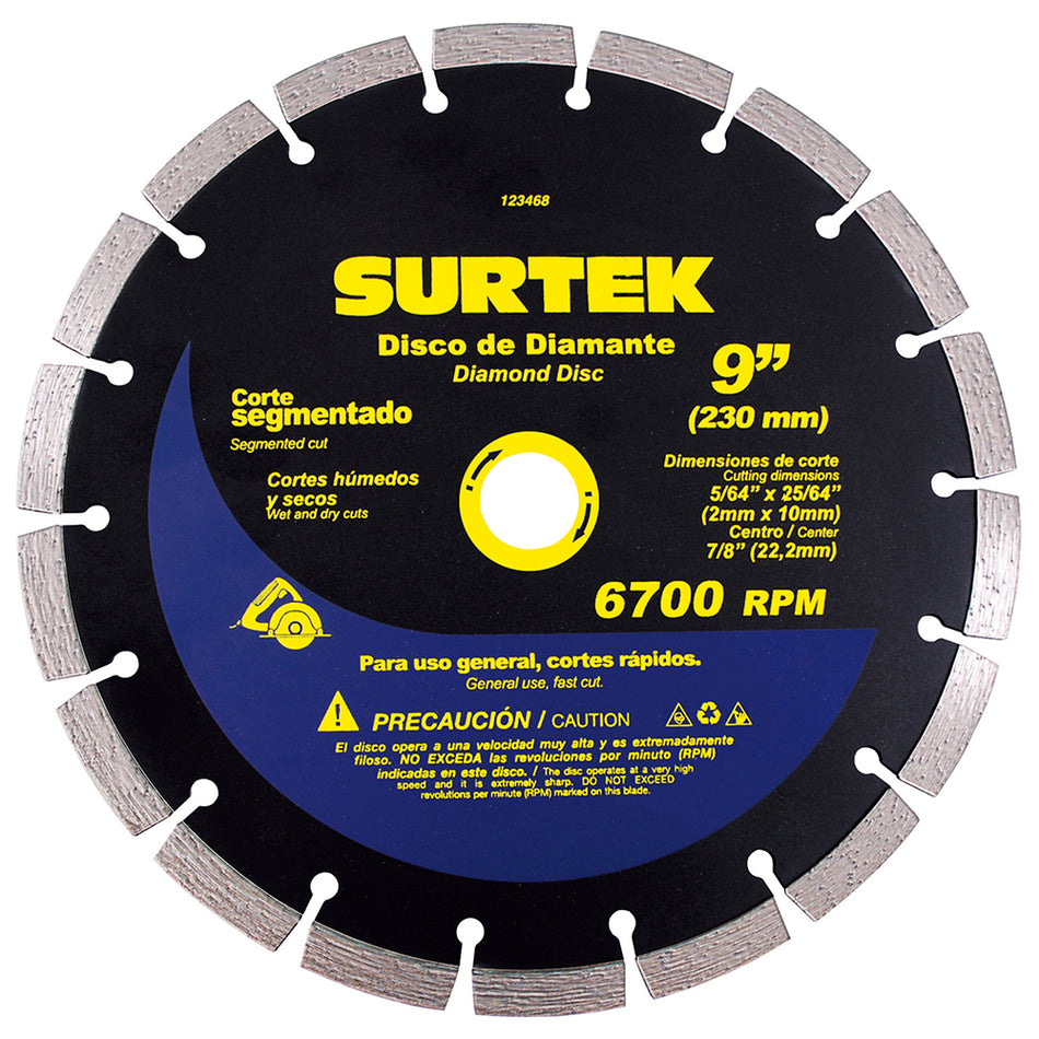 Disco de diamante segmentado, 9" Surtek 123468