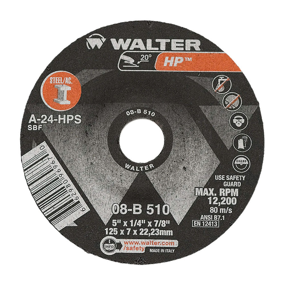 5 X 1/4 X 7/8 HP GRINDING WHEELS TYPE 27 WALTER 08B510