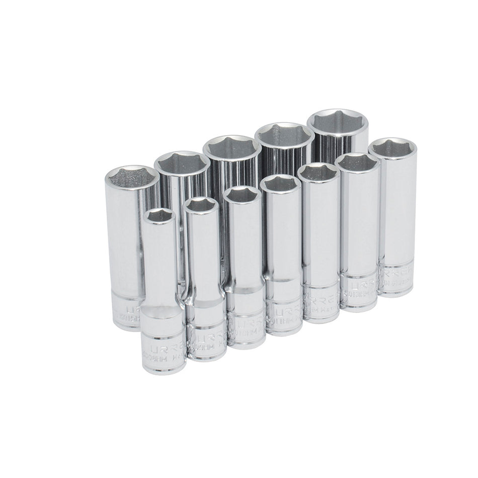 Juego de dados largos cuadro de 3/8", 6 puntas, métricos, 12 piezas Urrea 52205