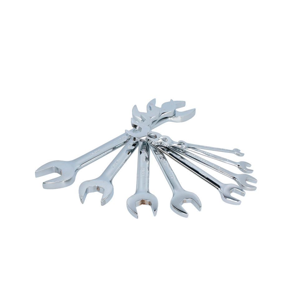 Juego de llaves españolas pulido espejo métricas, 9 piezas en rack Urrea 3000IM