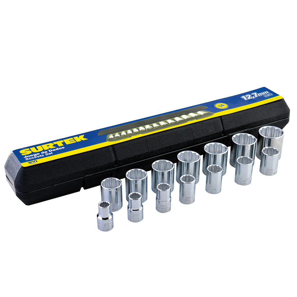 Juego de dados cuadro de 1/2", 12 puntas, métricos, 14 piezas Surtek F5800AM