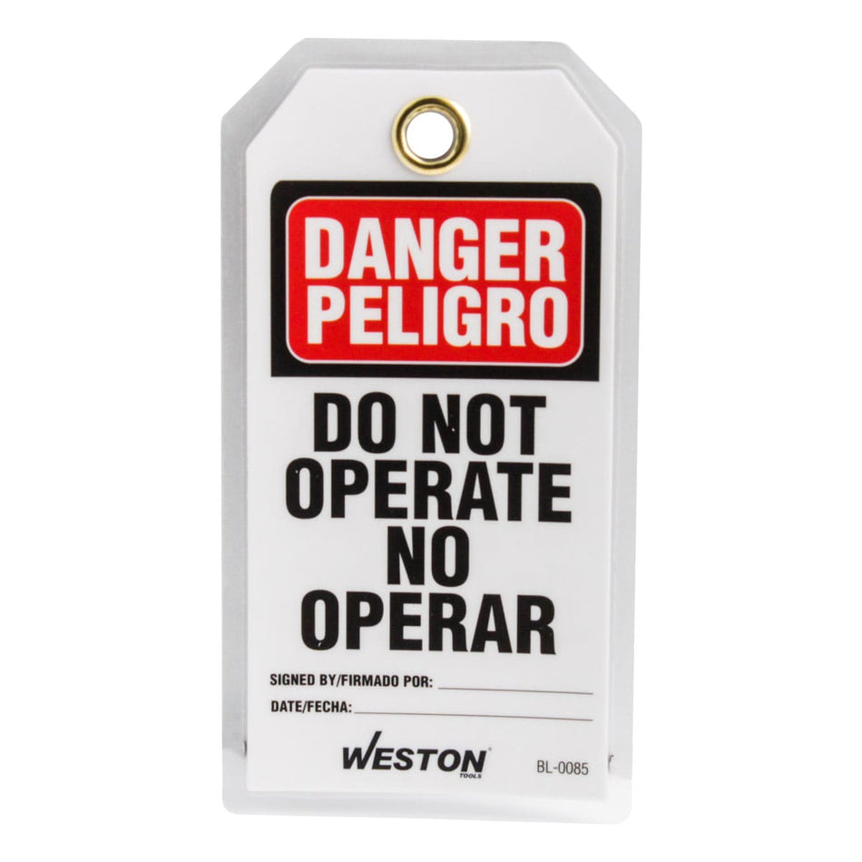 ETIQUETA DE BLOQUEO BILINGÜE PELIGRO, WE
