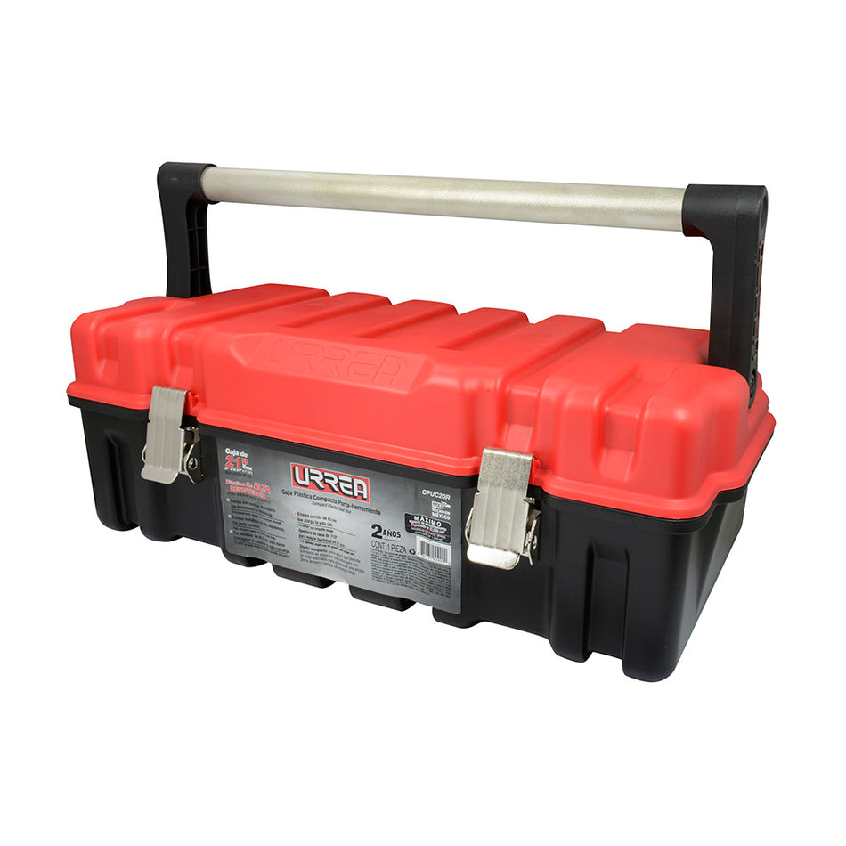 Caja portaherramientas plástica con broches metálicos color negro tapa roja 21" x 11" x 7" Urrea CPUC20R