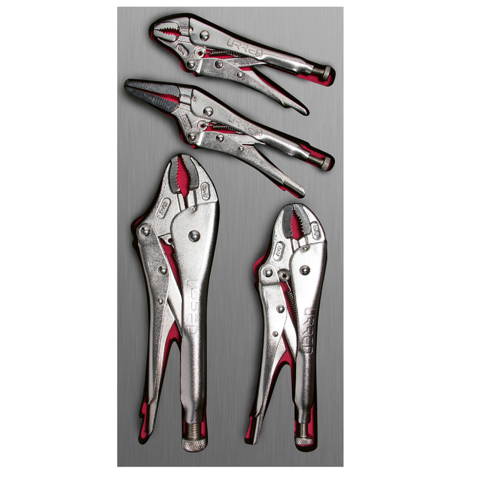 Juego de pinzas de presión 4 piezas, charola CH127L-C Urrea CH127L