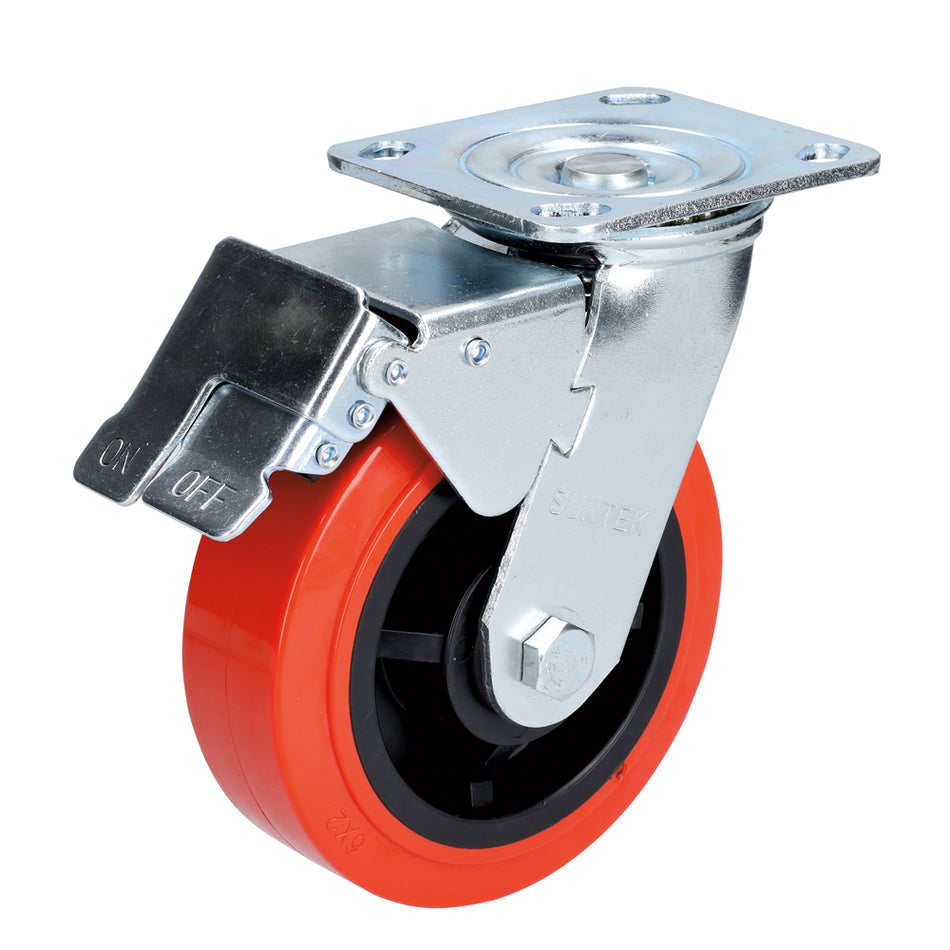 Rodaja de poliuretano rojo giratoria con freno 6" Surtek RR15B