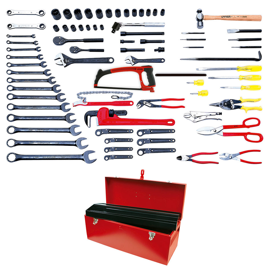 Juego industrial para mantenimiento de ferrocarril en pulgadas, 78 piezas con caja D7 Urrea 98131