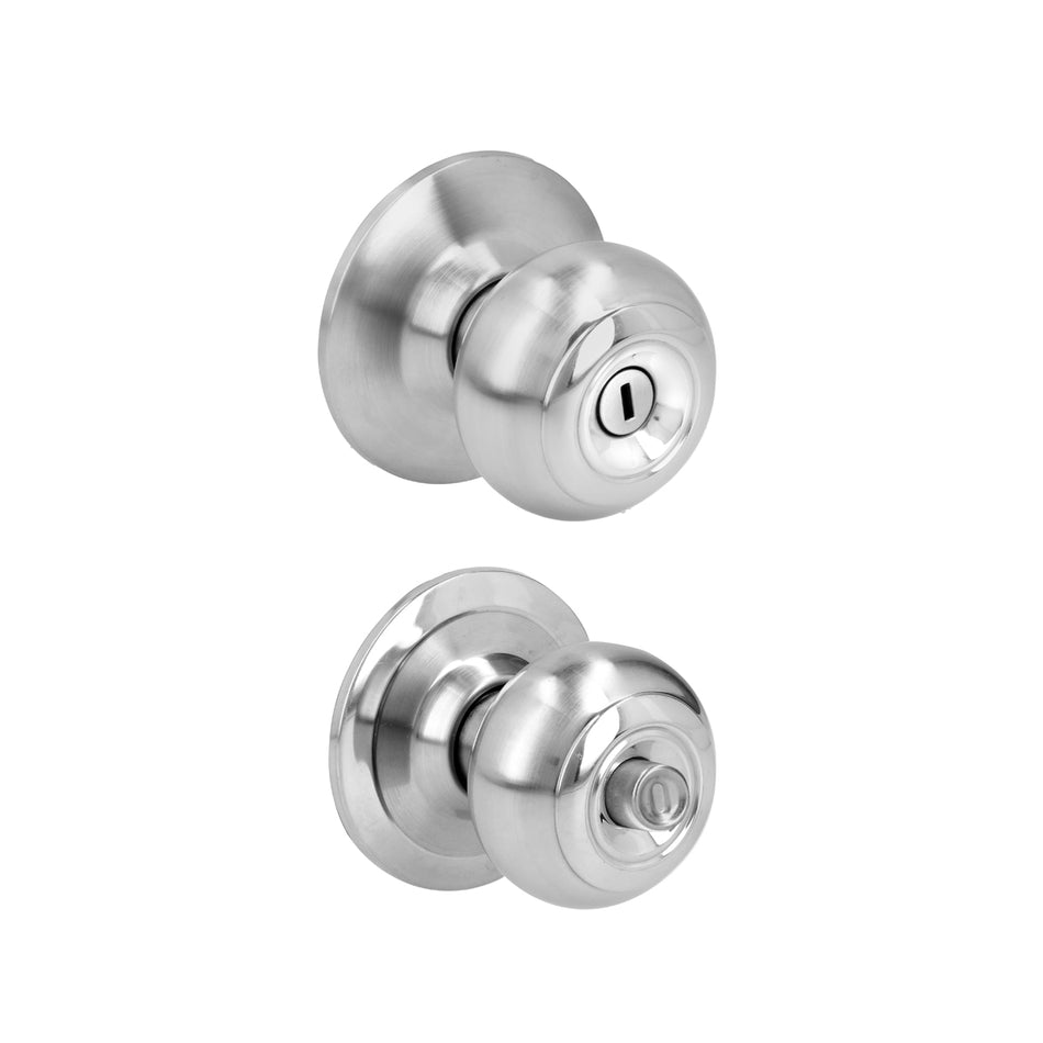 Pomo cilíndrico ovalado función baño, acero inoxidable, llave estándar, blíster Prolok 24POP