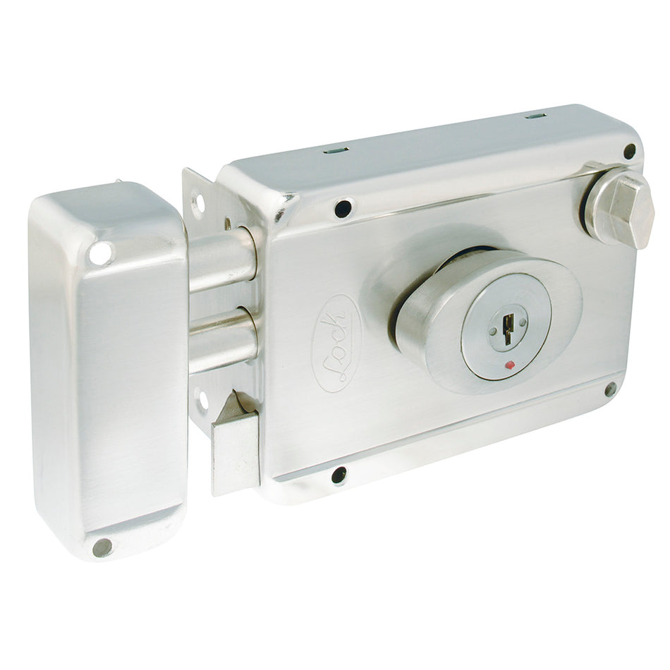 Cerradura de sobreponer función 2 bulones, acero inoxidable, llave de puntos, en caja Lock L7725ADBIN