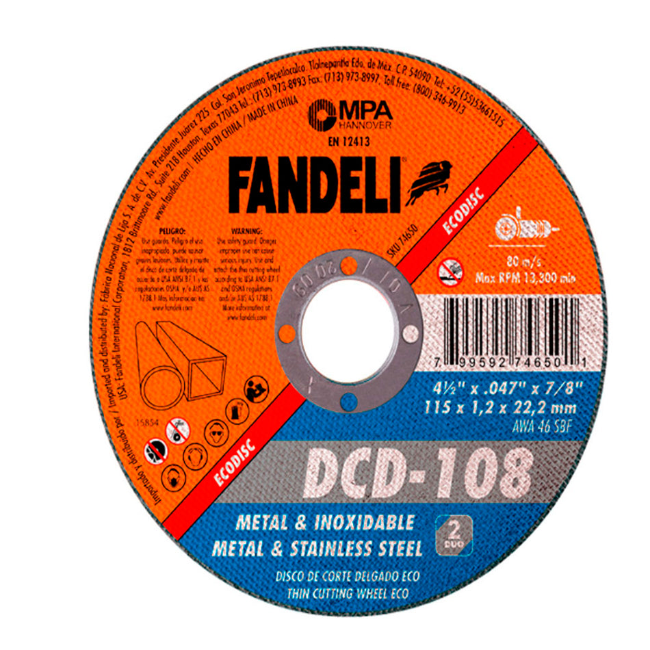 DISCO DE CORTE METAL-INOX 4 1/2" X 7/8