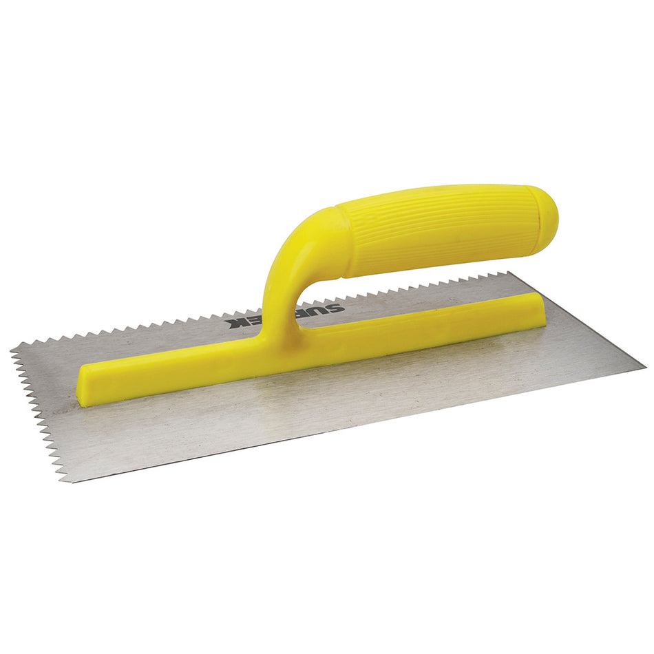 Llana dentada triangular de acero al alto carbón con mango de plástico, 11" x 5" Surtek 123187