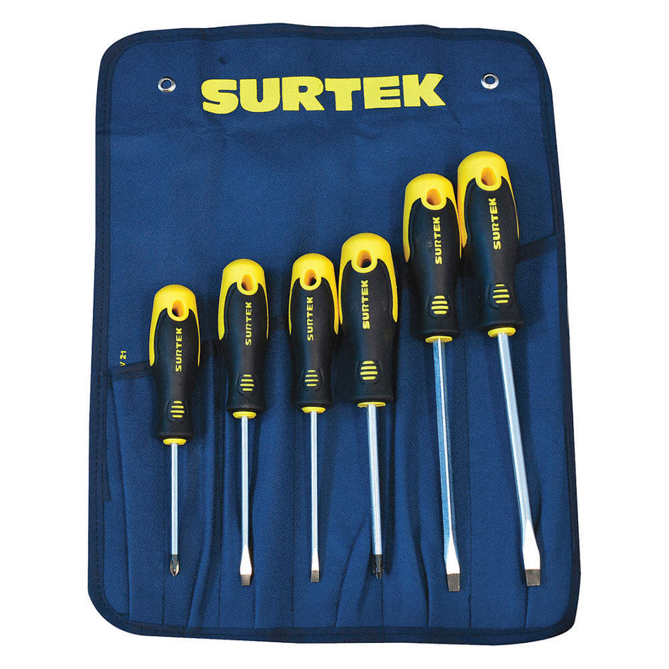 Juego de destornilladores con mango azul combinados, 6 piezas en estuche Surtek DCO07P