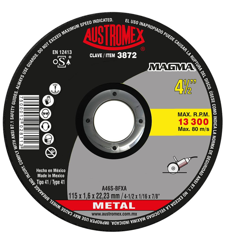Disco abrasivo para corte de metal de 11