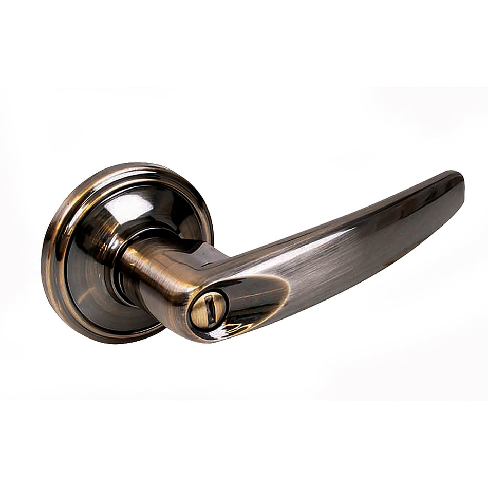 Manija tubular recta función baño, latón antiguo, llave estándar, blíster Lock 15MA
