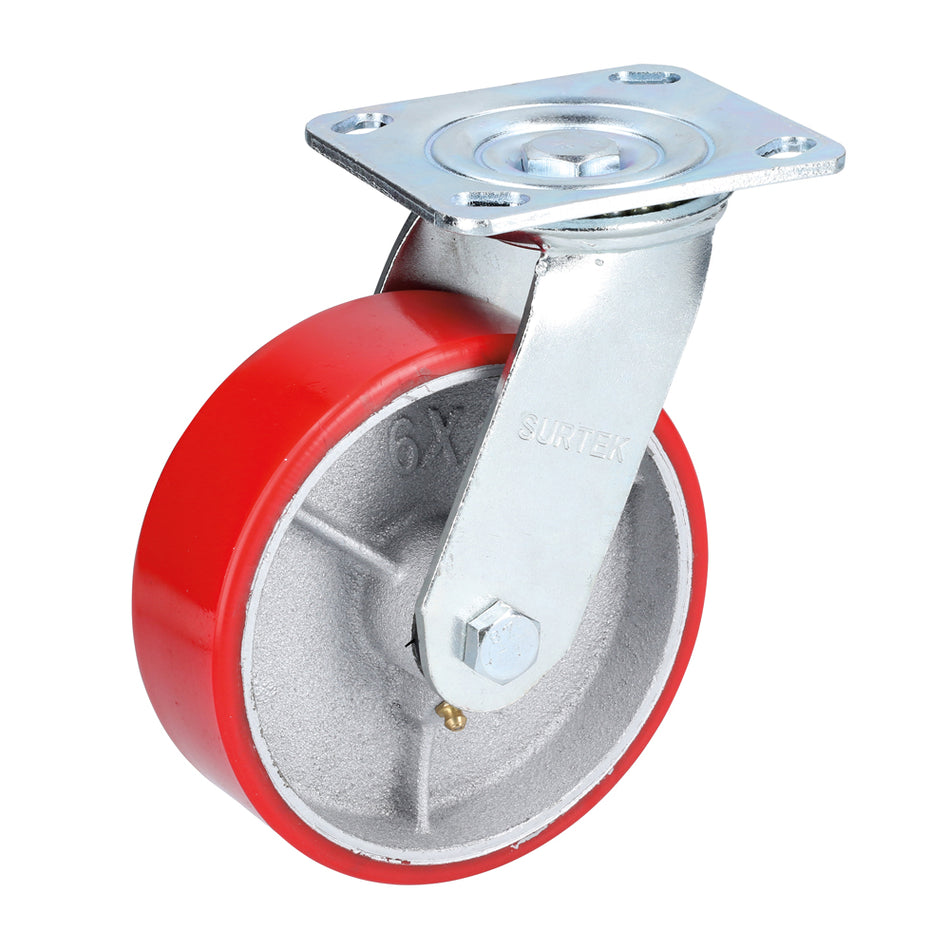 Rodaja de fierro con poliuretano rojo giratoria 3" Surtek RP7G