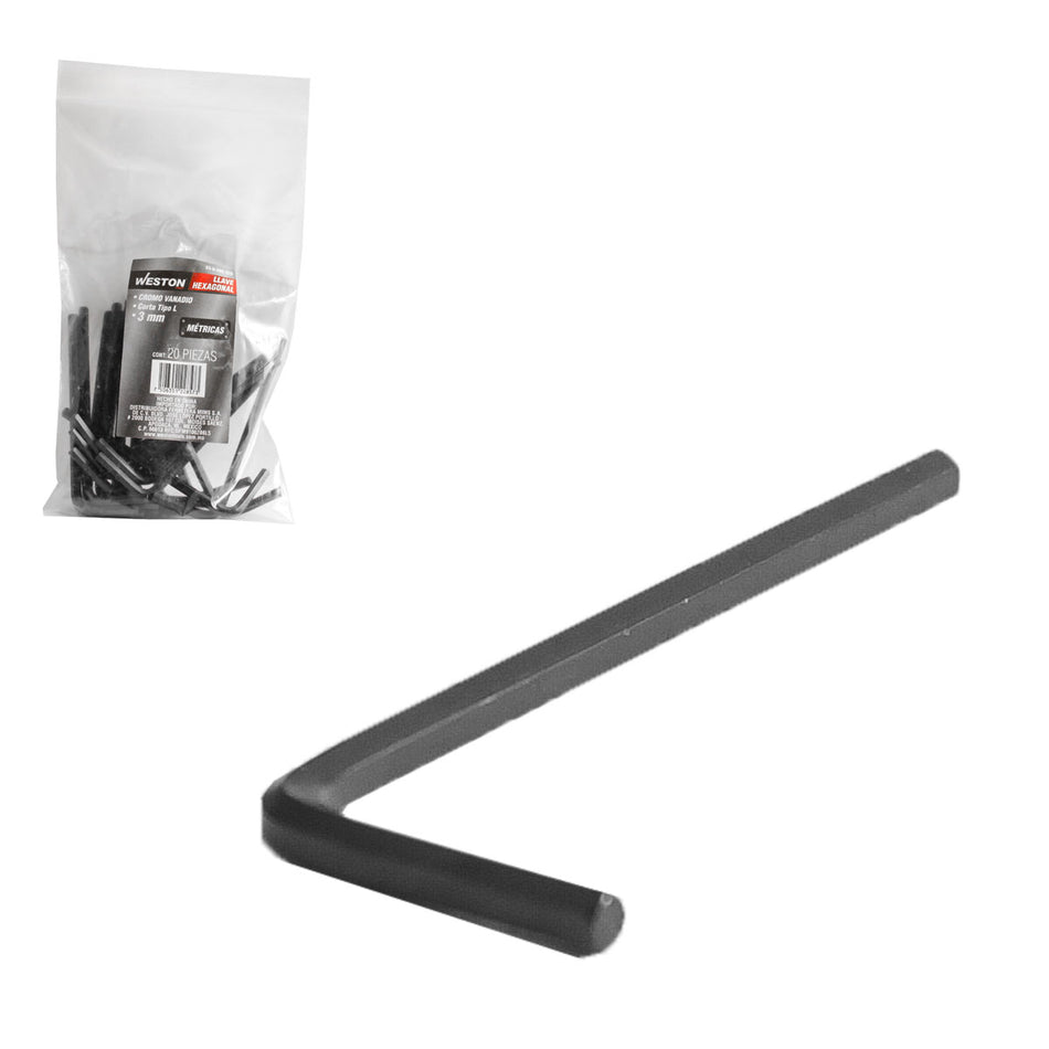 LLAVE HEXAGONAL L CORTA CrV  3MM (PRECIO
