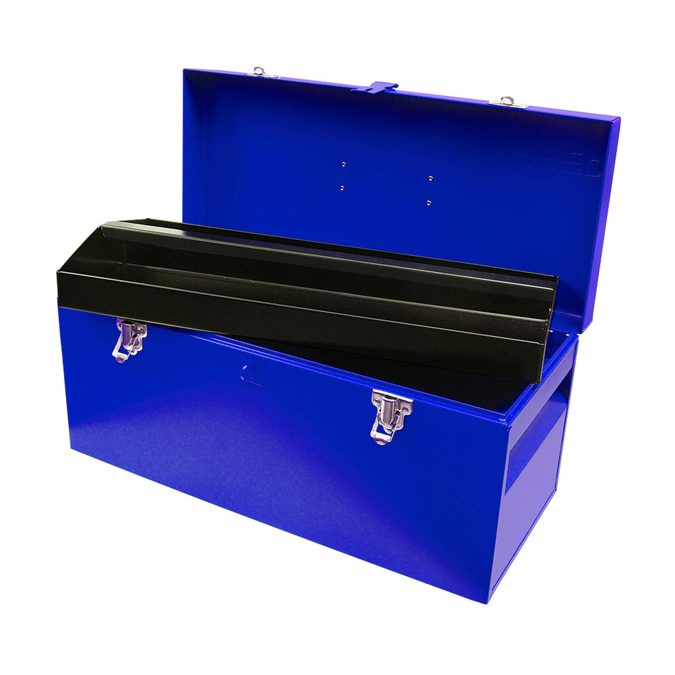 Caja portaherramientas métalica con asa plástica color azul 20" x 8" x 9" Urrea D6A