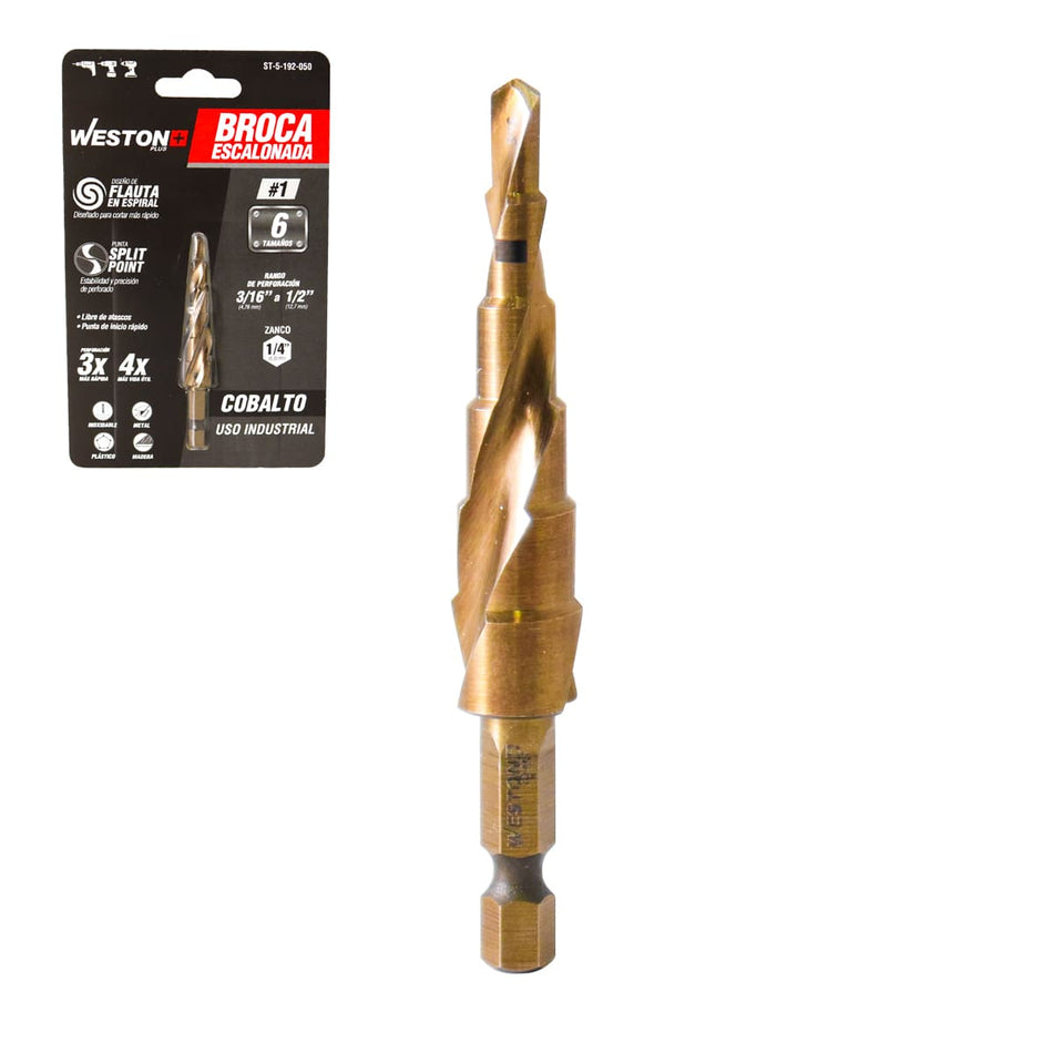 BROCA ESCALONADA ESPIRAL COBALTO #1 3/16