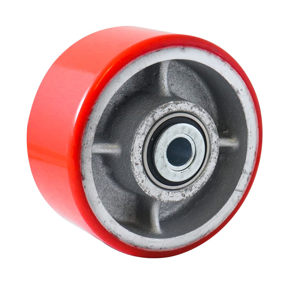 RUEDA FIERRO VACIADO C/PU ROJA 6X3" C/BA