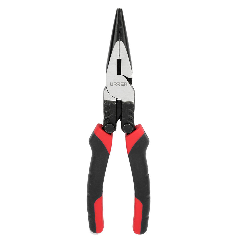 Pinza para electricista con mango bimaterial palanca compuesta de 8" punta larga Urrea 2292GCA