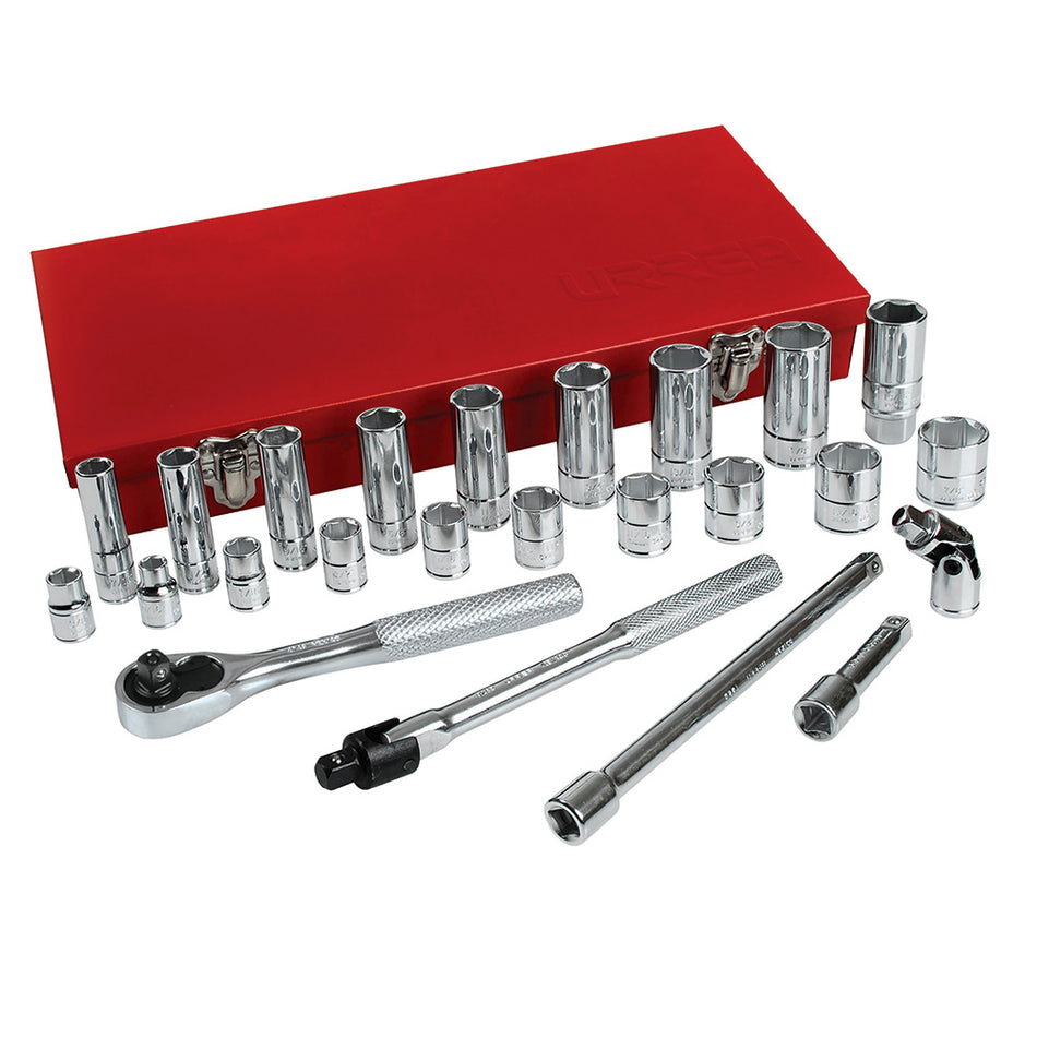 Juego de dados y accesorios cuadro de 3/8" en pulgadas, 25 piezas Urrea 5200CL