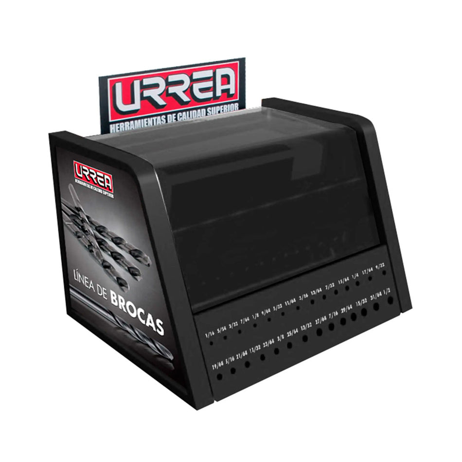 Exhibidor con brocas negras de acero de alta velocidad, 711 piezas Urrea EXBROCAU