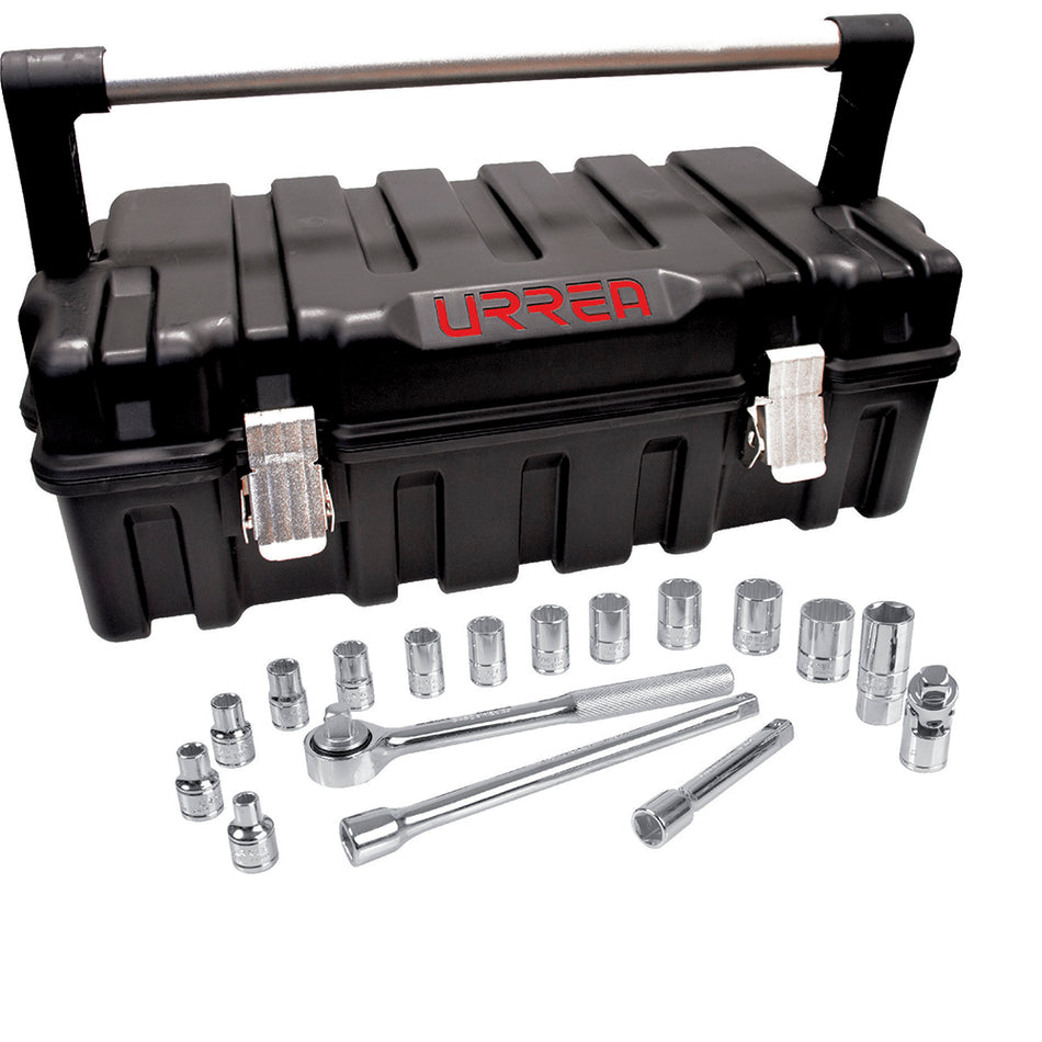 Juego de dados y accesorios cuadro de 1/2" en pulgadas, 18 piezas Urrea 54P17