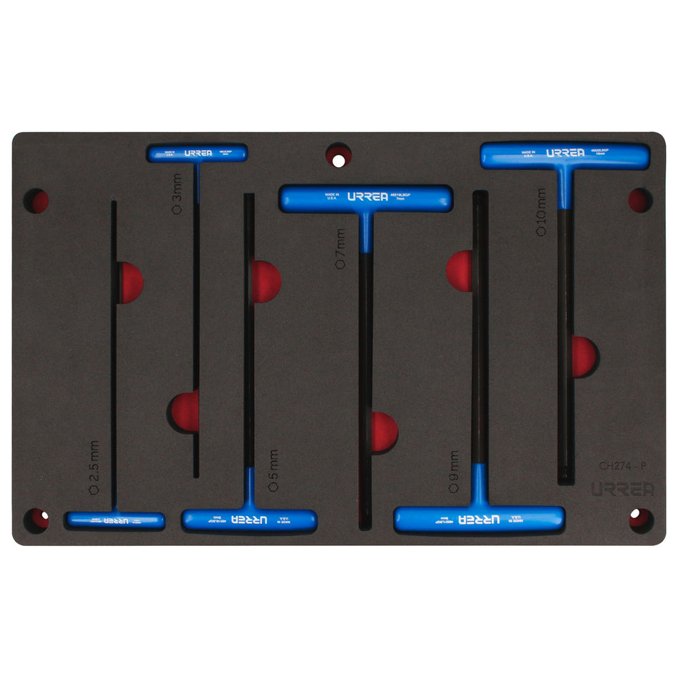 Juego de llaves hexagonales tipo "T" métricas 7 piezas, CH274P-C Urrea CH274P
