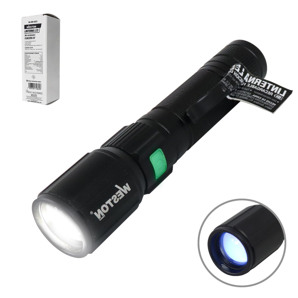 LINTERNA LED RECARGABLE USB; FUNCIÃ“N UV