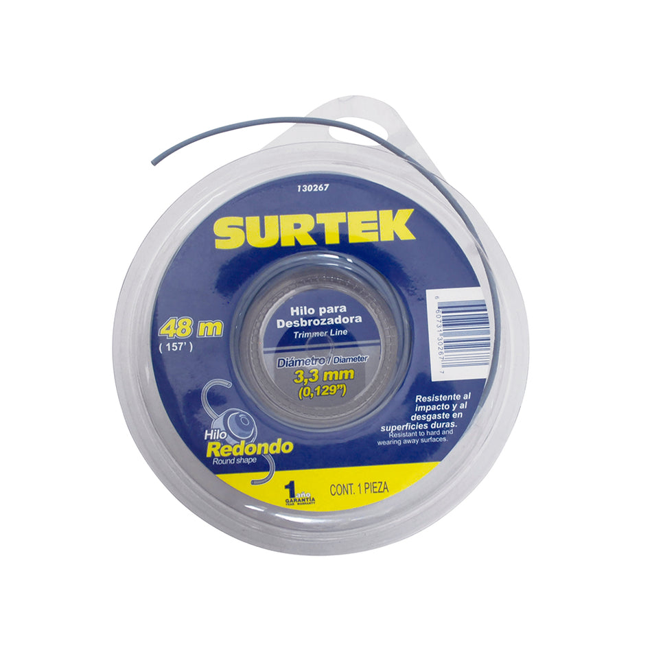 Nailon redondo para desbrozadora doble blíster, 3.3 mm x 48 m Surtek 130267