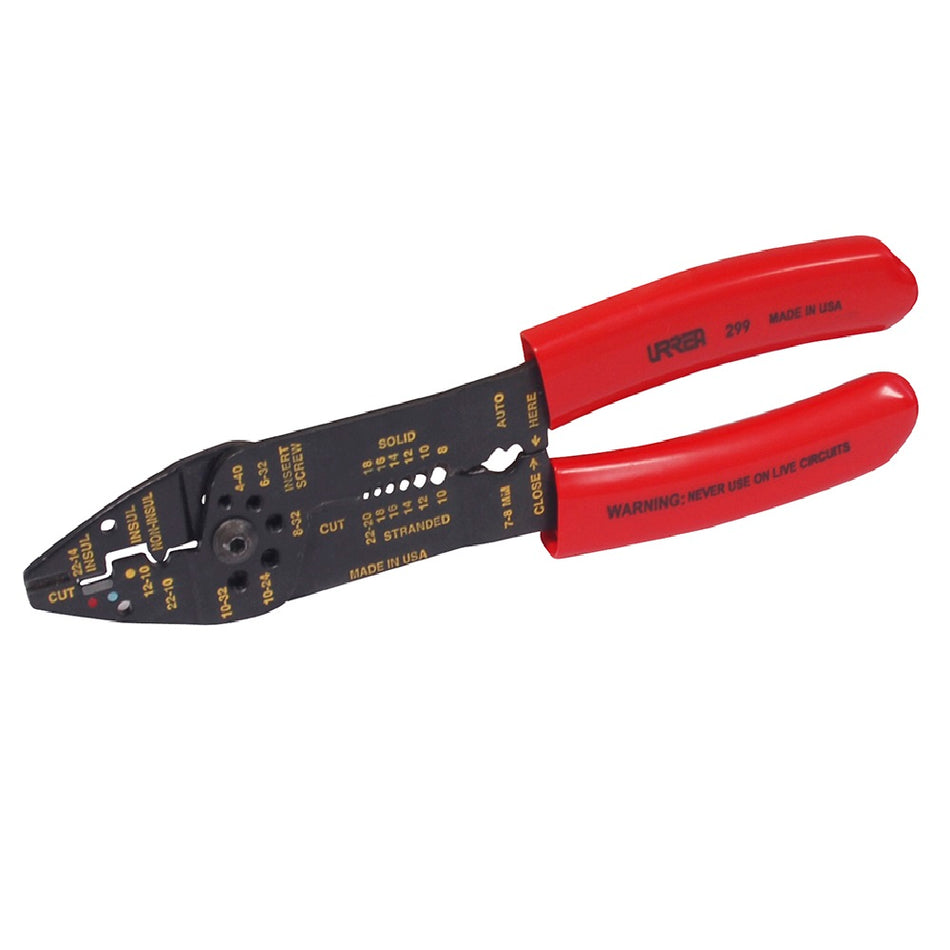 Pinza pelacable con mango air cushion 10-22 AWG de 8-3/4" poncha terminales Urrea 299