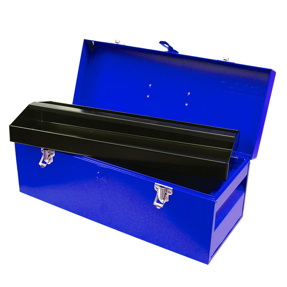 Caja portaherramientas métalica con asa plástica color azul 20" x 7" x 7" Urrea D5A