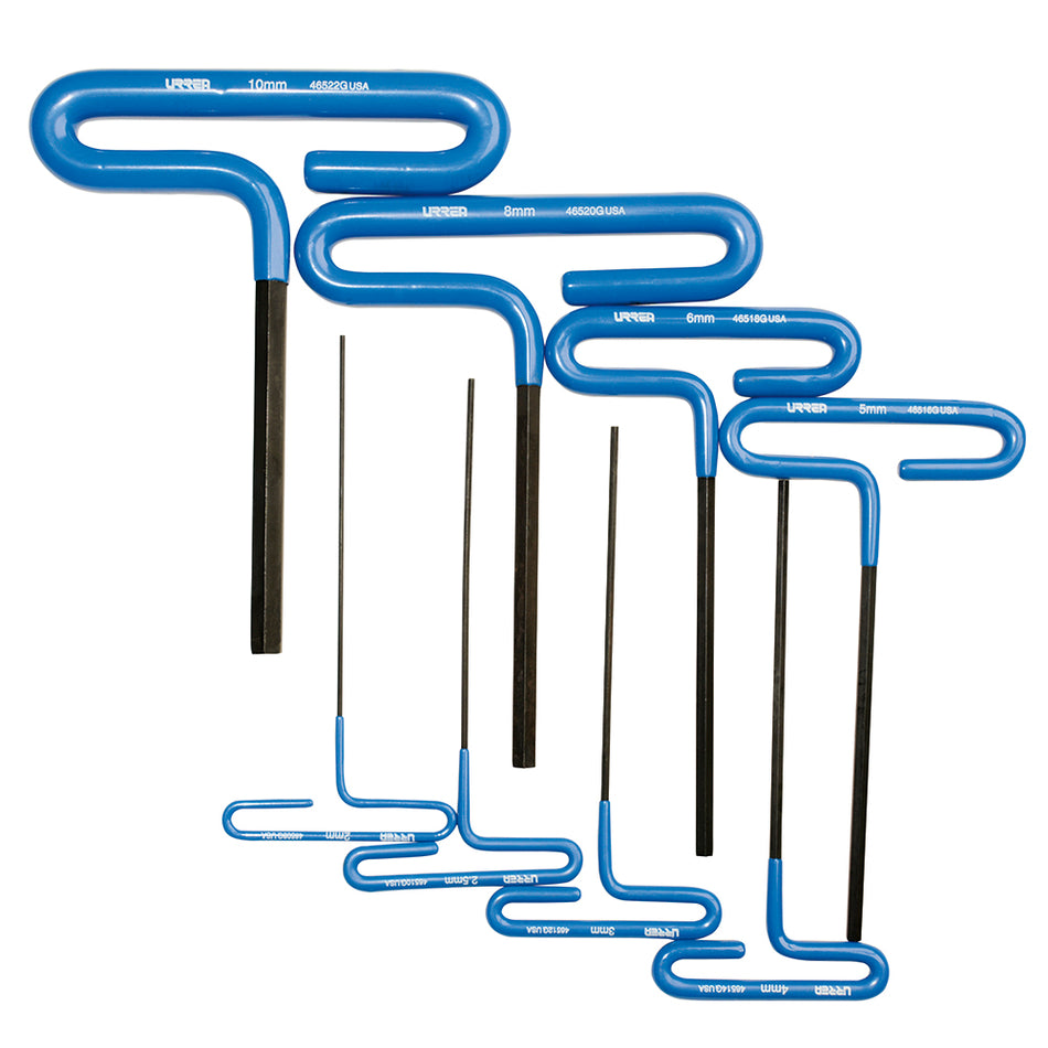 Juego de llaves hexagonales tipo "T" con mango de vinil, métricas, 8 piezas en blíster Urrea 4966G