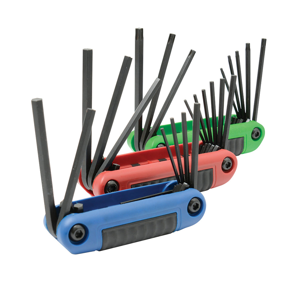 Juego de llaves hexagonales tipo navaja en pulgadas, métricas y torx estuche bimat, 24 pz Urrea 49824