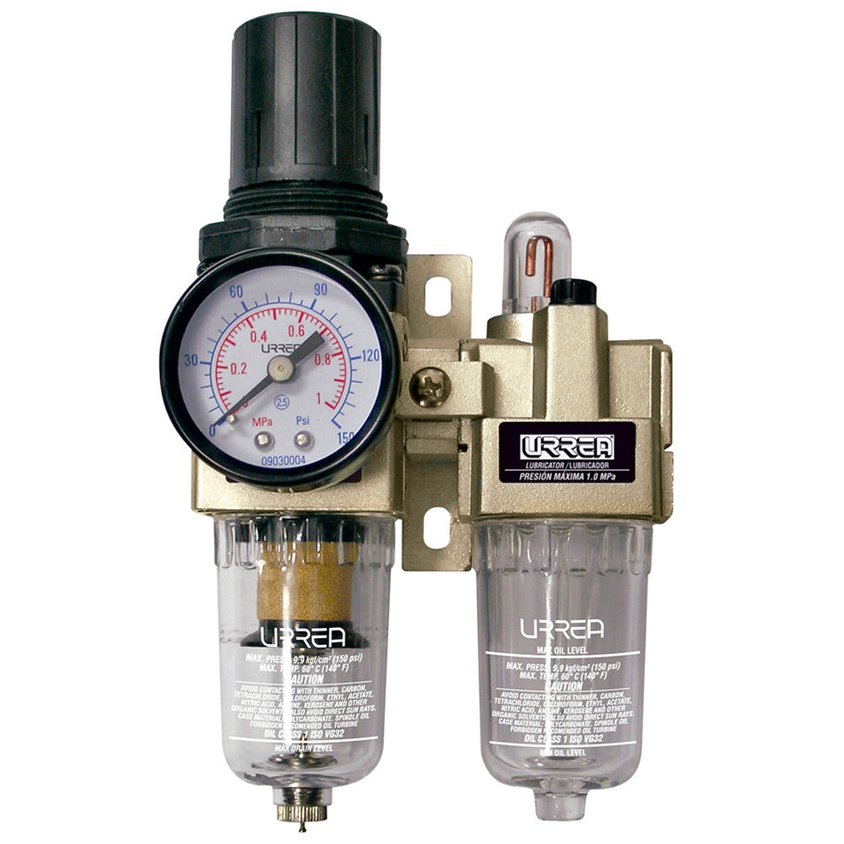 Filtro regulador y lubricador de aire 1/2" NPT Urrea UPWL4