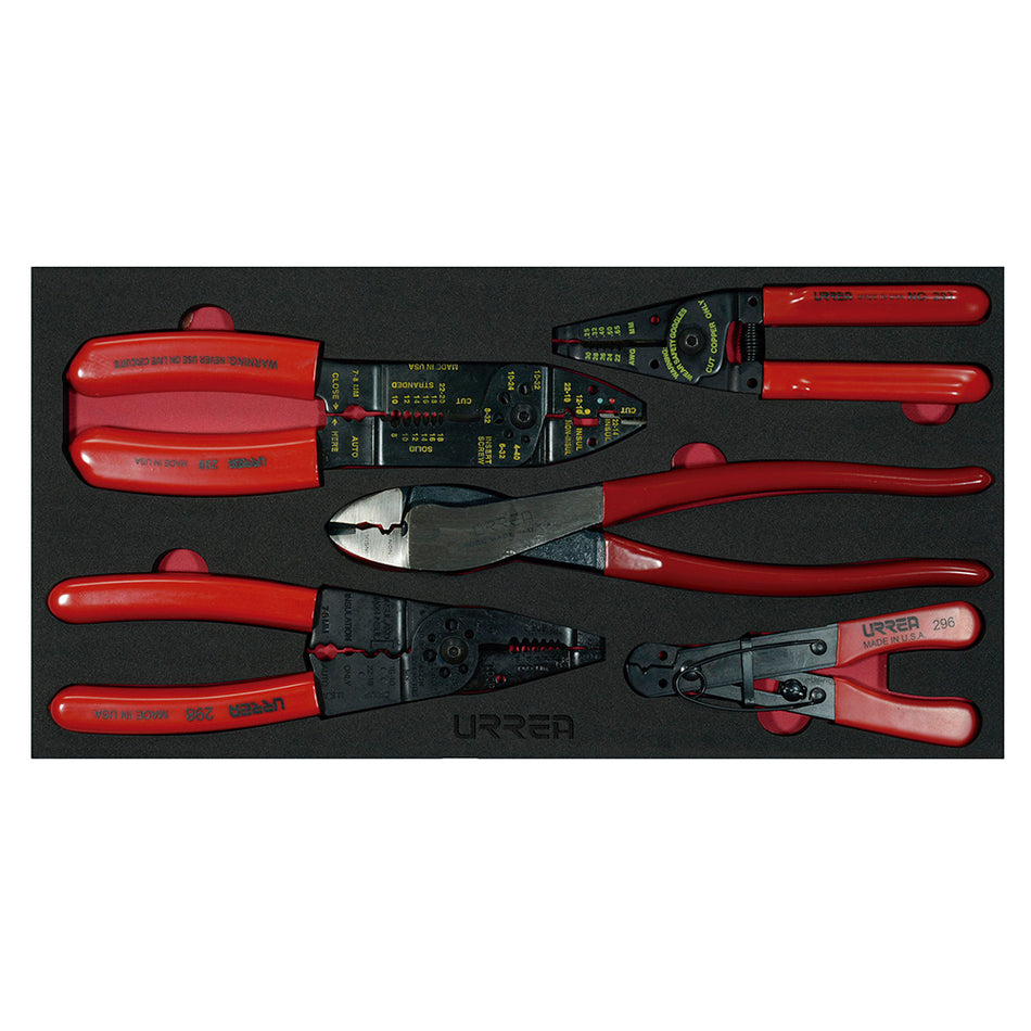 Juego de pinzas pela cable 5 piezas, charola CH130-C Urrea CH130