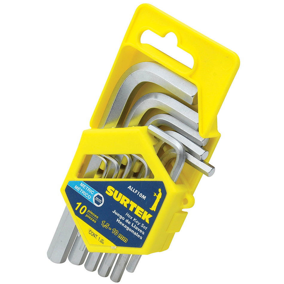 Juego de llaves hexagonales tipo "L", métricas, 10 piezas en rack Surtek ALLF10M